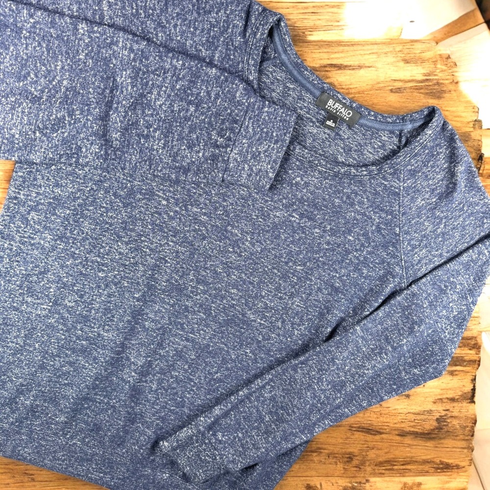 Buffalo David Bitton Shirt Men S Heather Blue Crew Neck Travel Resort Light Work